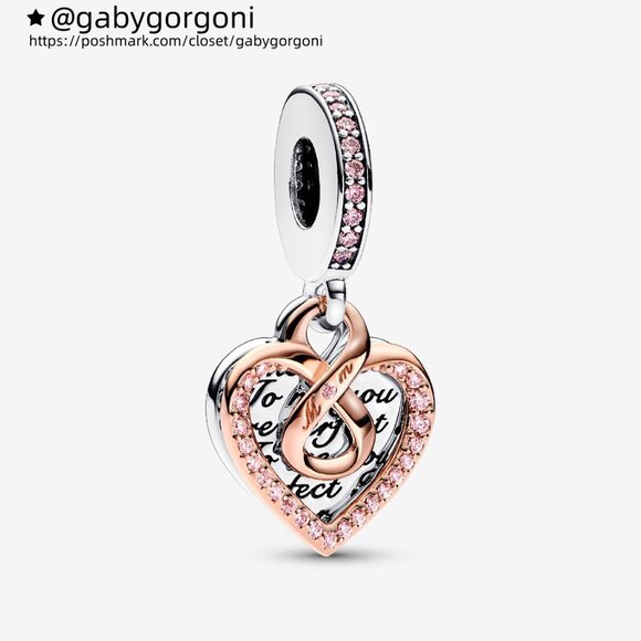 Pandora Two-tone Infinity Heart Double Dangle Charm - Picture 1 of 5
